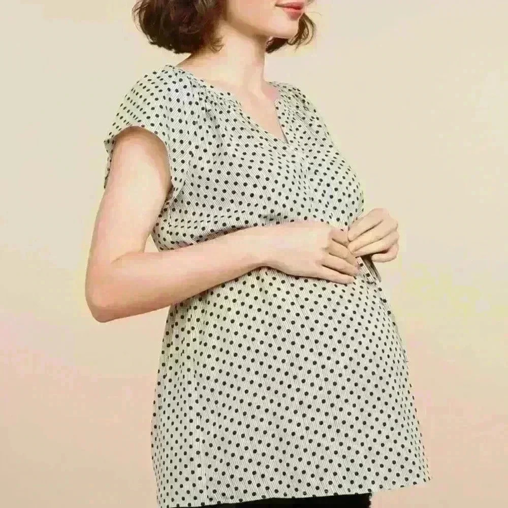 Motherhood Maternity Short Sleeve Shirt Black White Polka Dot Tunic Top Size M - Picture 8 of 8
